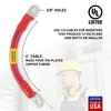 Exell Battery AWG #1/0 Red Battery Interconnect Cable 6" with 3/8" Lugs BIC-10AWGRED6